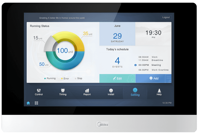 Controle Central Touch Screen para Vrf Midea - CCM-180A